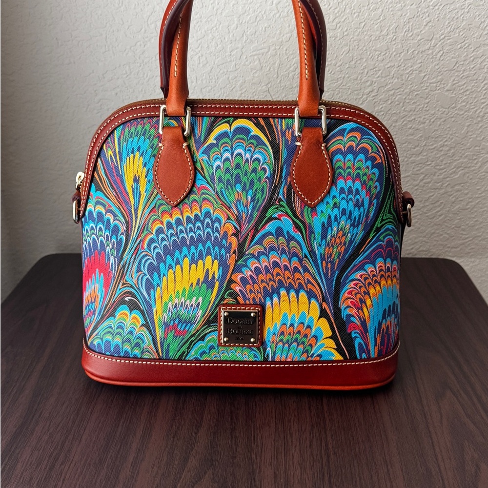 Dooney & Bourke Blue Plumes Pattern Satchel